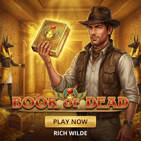 Book of Dead slot poster by Play'n GO, 96.21% RTP expanding symbol game